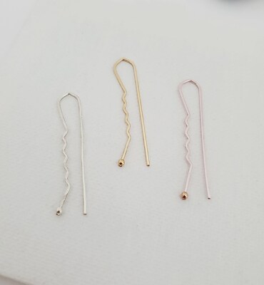 OUCH Hair Pin Grunge Chic Threader Earrings, Minimalist Hammered Earrings, Lightweight Threaders, Delicate Earrings, Gold Threader Earrings - image1